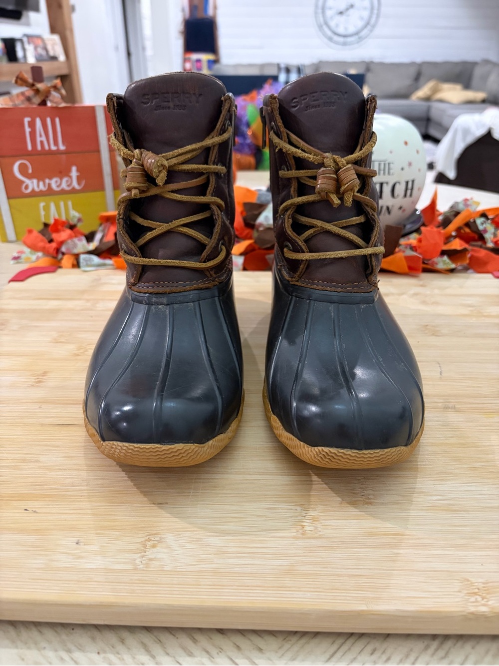 Sperry Duck Boots in Dark Green and Brown